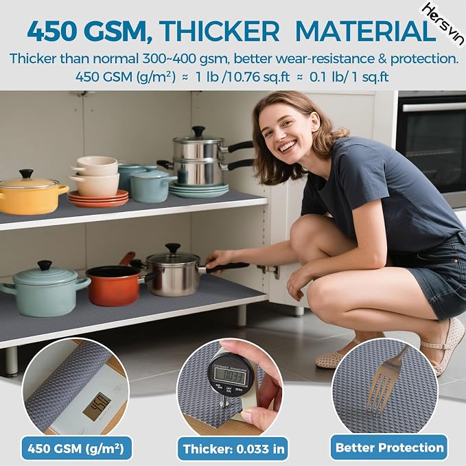 Hersvin Shelf Liners, 24in x 20ft Kitchen Drawer Mats, Non-Adhesive EVA Cupboard Protector, Cabinet Lining (Dark Gray/Dot) - Image 2