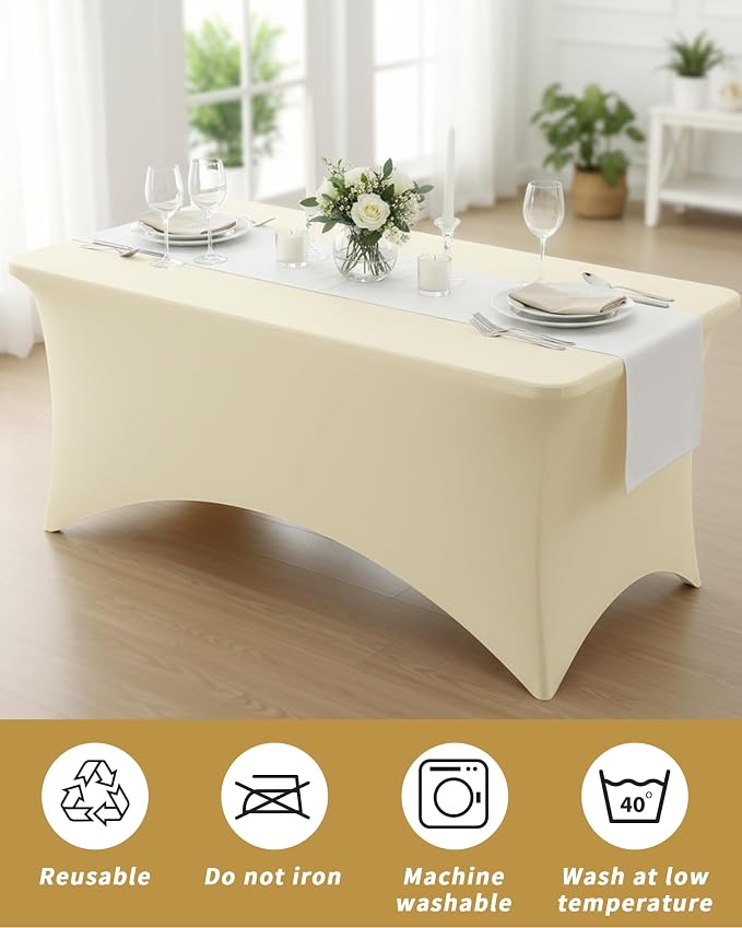 Fixwal 3 Pack 6FT Ivory Tablecloth Rectangle Spandex Fitted Table Cover - Image 6