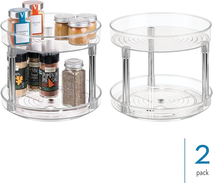 iDesign 9-Inch Plastic 2-Tier Lazy Susan Turntable, Set of 2, Clear/Chrome - Image 2