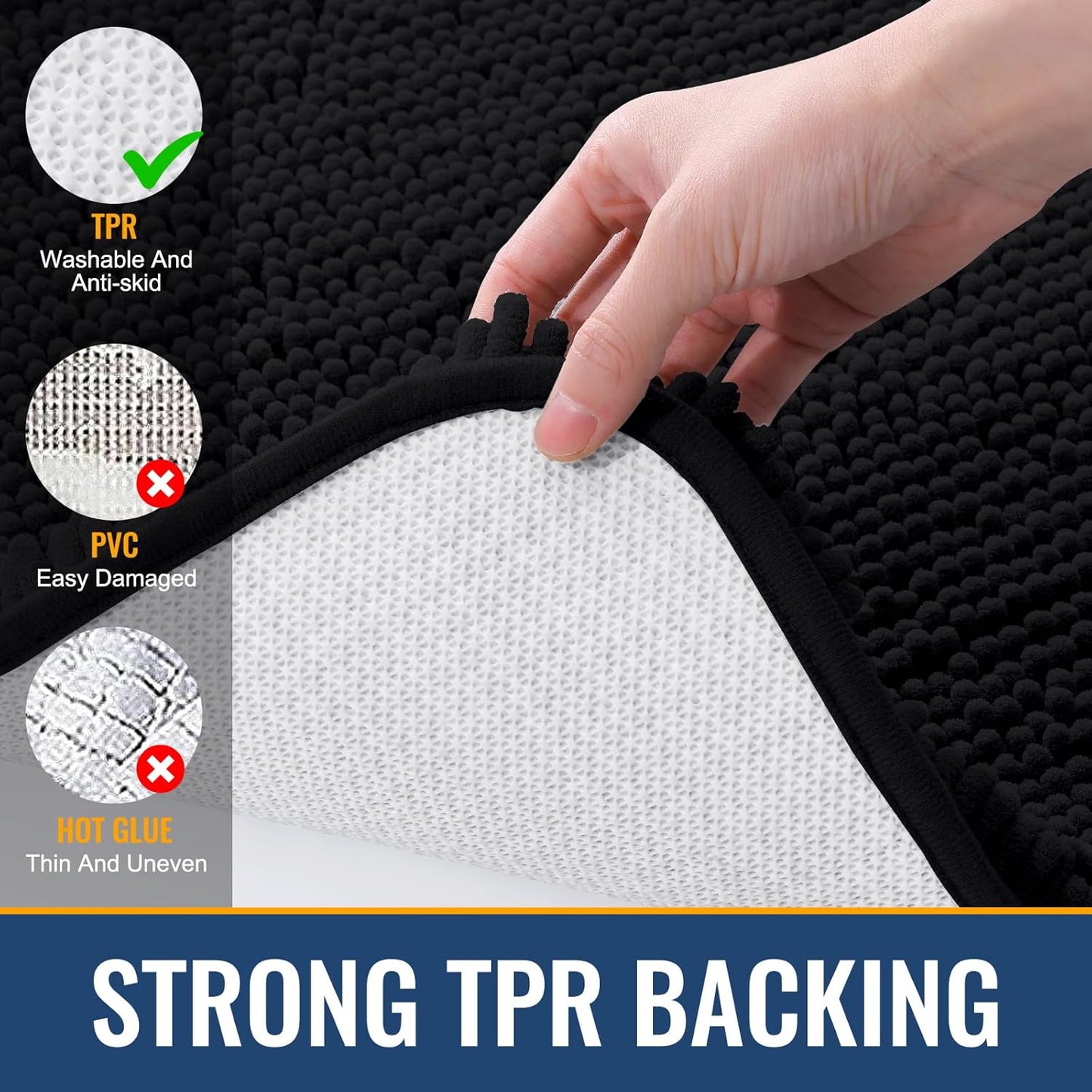 Arotive Bathroom Rugs 47x32, Extra Soft Absorbent Shaggy Chenille Bath Rugs, Machine Washable Rubber Backing Non-Slip Bath Mats for Bathroom Floor Tub and Shower, Home Decor Accessories, Black