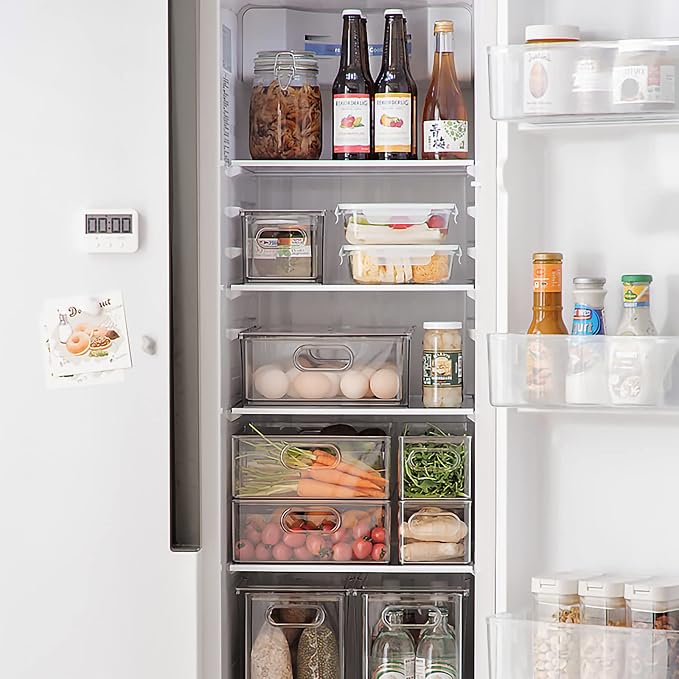 4 pack Stackable Refrigerator Organizer Bins Pull-Out Drawers for Fruit and Veggies Storage Organizer for Fridge Clear Drawer Containers with Handle Divided Organization for Produce Saver - Image 9