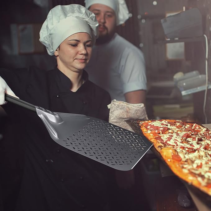 12 Inch Rectangular Pizza Peel, 12" x 14" Perforated Anodized Aluminum Pizza Turning Peel, Pizza Turning Paddle, 28.4 Inch Overall - Image 8
