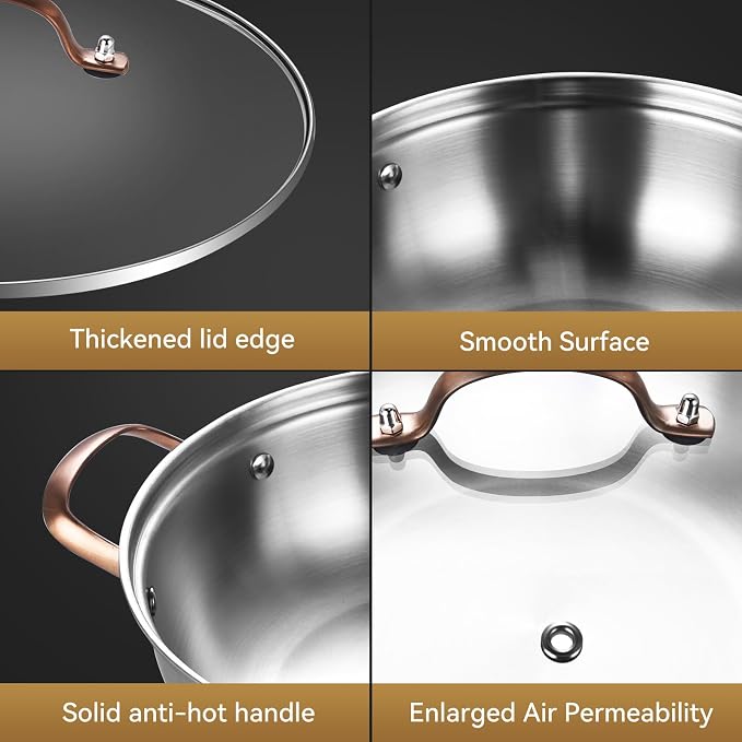 LOLYKITCH 3.5-Quart Stainless Steel Kadai with Lid | 11-Inch Hotpot Pot - Image 5