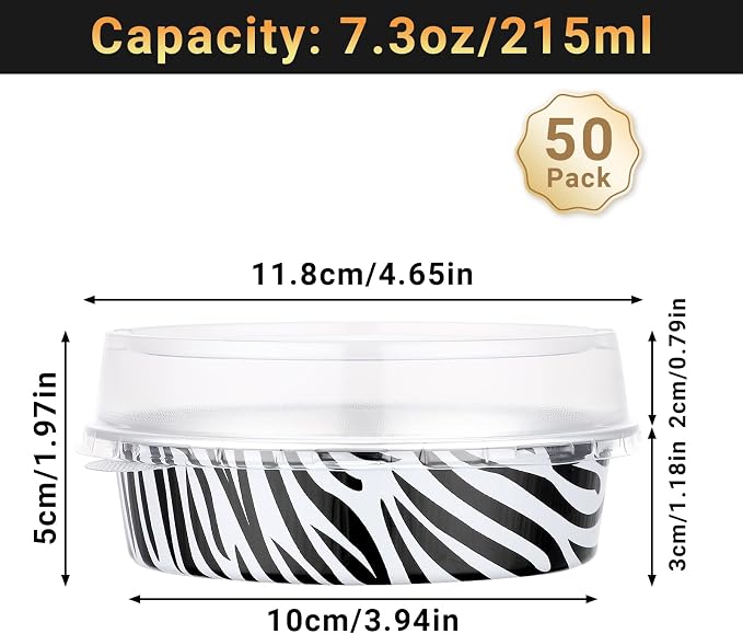 Beasea Mini Tart Pans with Lids 50 Pack, 4" 7.3oz Disposable Aluminum Foil Baking Tins Cups Round Pie Container for Individual Cupcake Dessert Muffin Cheesecake Quiche - Zebra Stripes - Image 2