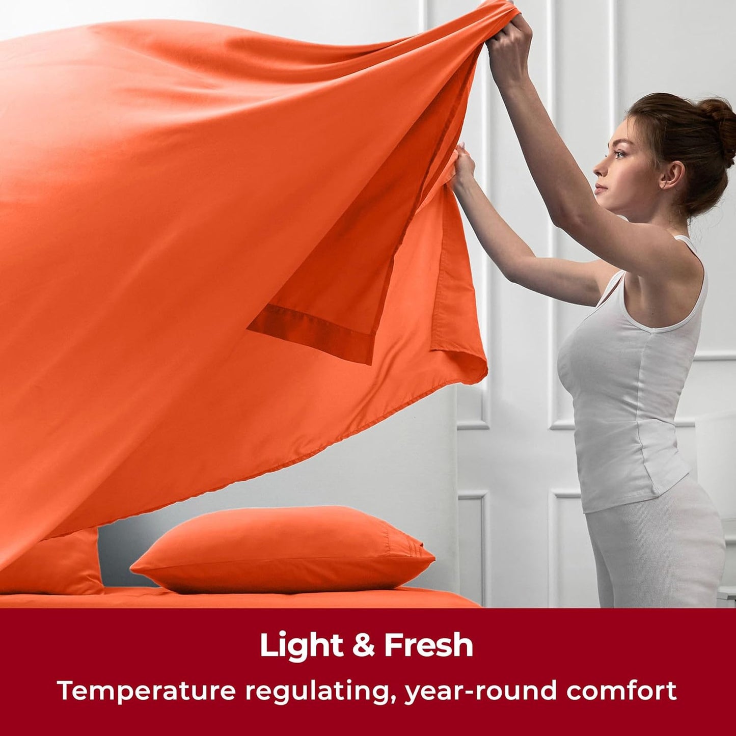 Mellanni Twin XL Sheets Set - 3 PC Iconic Collection Bedding - Hotel Luxury, Extra Soft, Cooling Bed Sheets - Wrinkle, Fade, Stain Resistant (Twin Extra Long, Poppy Orange)