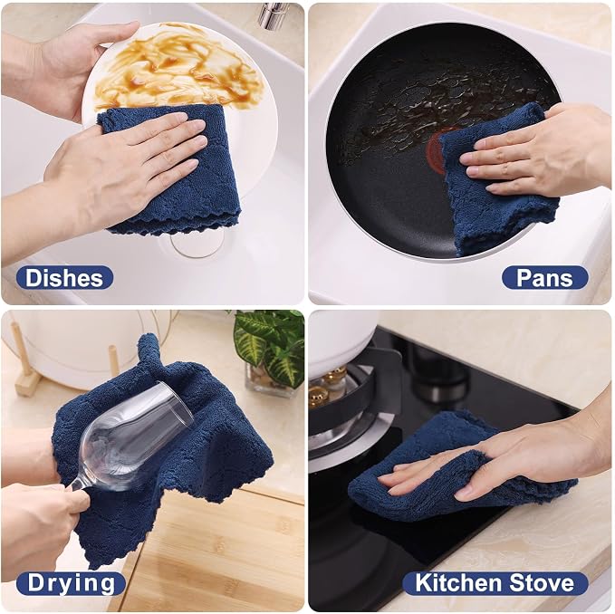 Homaxy Super Soft 16 Pack Coral Velvet Dish Cloths, 10" x 10", Navy Blue - Image 5