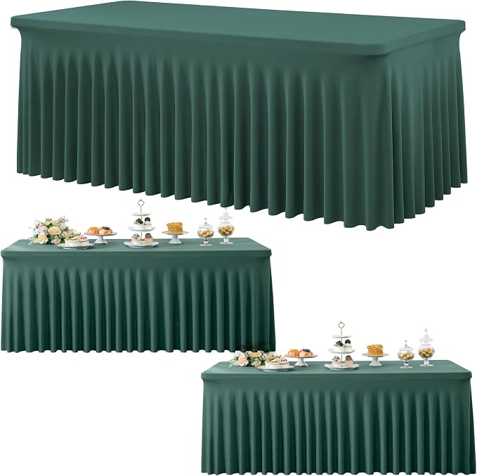3 Pack Hunter Green Spandex Tablecloth for 6 Foot Rectangle Tables, Wrinkle Free Fitted Table Cloth Cover 6ft Green Stretchy Tablecloths Desk Skirt for Parties Weddings Birthday Banquet Baby Shower by Htper