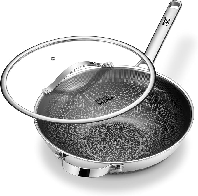 Wok pan with Lid, Hybrid Ceramic 13 Inch Tri-Ply Stainless Steel Woks & Stir-fry Pans Nonstick, Non-Toxic, PFAS/PFOA/PTFE Free, Metal Utensil Safe, Dishwasher & Oven Safe, Induction Compatible by Roomena
