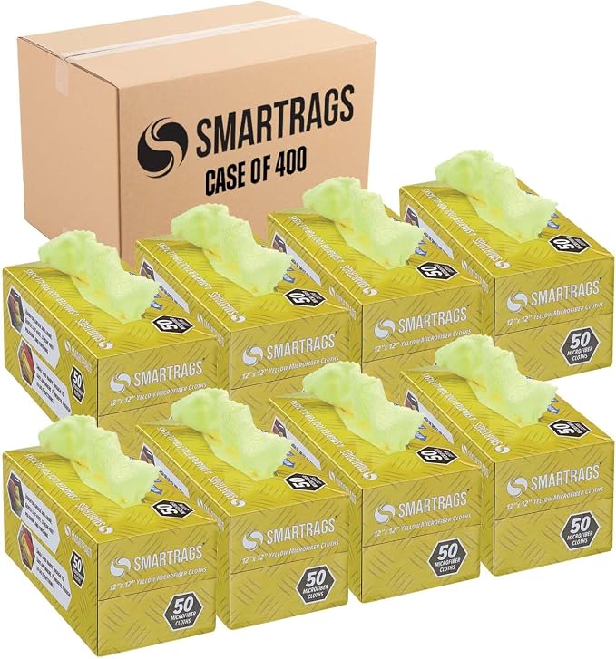 Arkwright Smart Rags in Box - (Bulk Case of 400) Lint Free Microfiber Cleaning Cloth, Scratch & Streak-Free, Dispensable Wash Towels for Cars, Window Glass, and Auto Shop, 12 x 12 in, Yellow by Arkwright