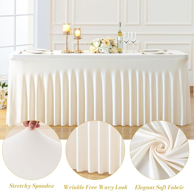4 Pack Ivory Table Cloth for 6 Foot Rectangle Tables Spandex Fitted Tablecloth 6ft Stretch Table Covers Skirt Ivory Banquet Tablecloths Wrinkle Free Tablecloth for Party Wedding Birthday Event - Image 5