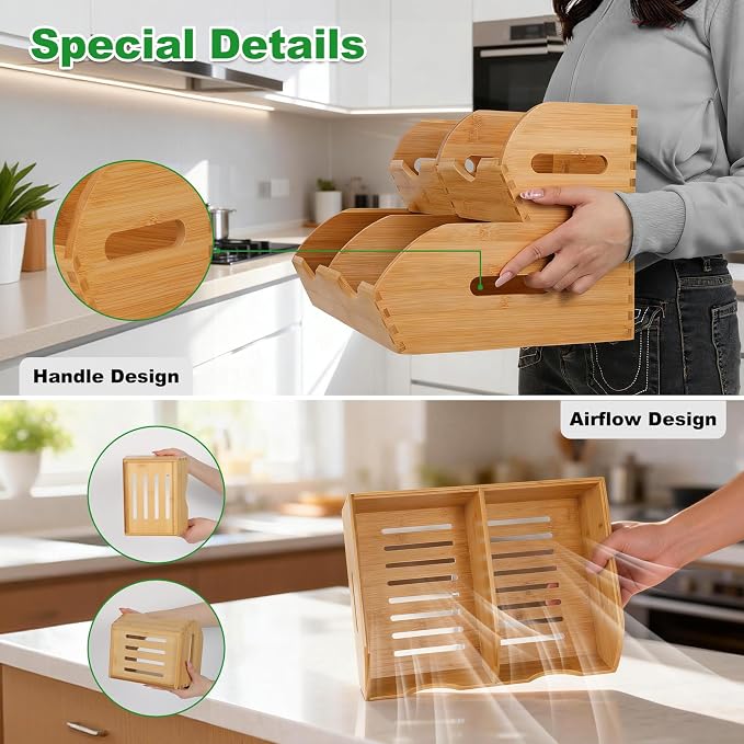 Bamboo Pantry Storage Bins,Fruits and Vegetables Basket | Stackable Potato & Onion Storage Bin for Kitchen Countertop,Multiuse - Set of 3 Pack - Image 6