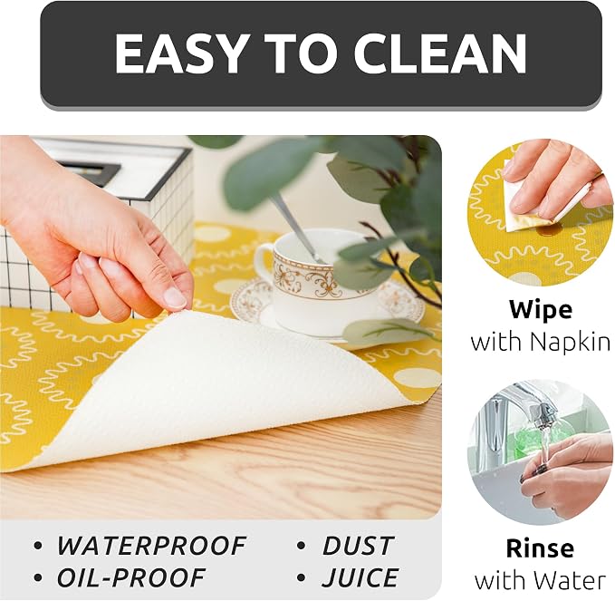 FIFTY FEET 12X120 Inch Shelf Liner for Kitchen Cabinets, PVC Drawer Liner for Dresser Non-Slip Bathroom, Non-Adhesive Cabinet Liner Washable (Yellow Circle)(1 Roll) - Image 3