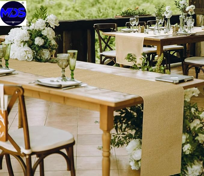 MDS® Pack of 15 Natural Burlap Table Runner, 12 x 72 Inch, Jute Vintage Rustic Farmhouse Boho Table Decor for Wedding Reception, Dining Table, Bridal Shower, Baby Shower & Holiday Party Decorations - Image 6