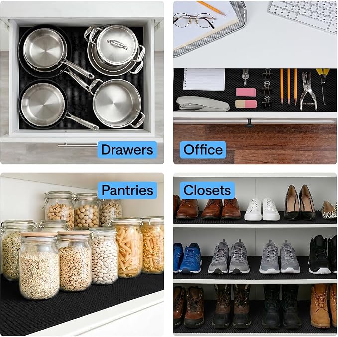 GORILLA GRIP powerGRIP Drawer Shelf and Cabinet Liner, Thick Strong Hold, Non-Adhesive Liners Protect Kitchen Cabinets and Cupboard, Bathroom Drawers, Easy Install, Breathable Mat, 20" x30', Black - Image 9