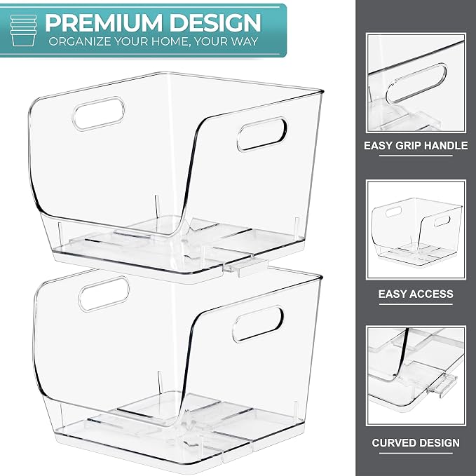 Sorbus Clear Pantry Organizer with Stackable Storage Bins, Open Front - Image 3