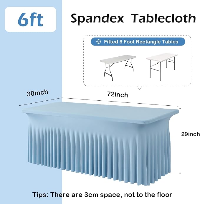 NSSONBEN 2 pk Dusty Blue Spandex Tablecloth for 6 Foot Rectangle Tables,Wrinkle Free Fitted Spandex Table Covers 6ft Stretch Table Cloths with Ruffle Skirt for Parties Weddings Banquet Baby Shower - Image 6