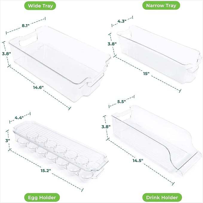 Greenco Refrigerator Organizers and Storage - Clear Fridge Organizer Bins Set, Shatterproof Plastic with Easy-Grip Handles, Stackable Kitchen Organization Solution for Home and RV - Set of 6 - Image 7