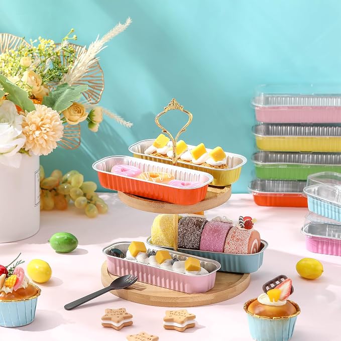 Blushtier 540Pcs Mini Loaf Pans with Lids and Spoons Pastel Color | 6.8oz Aluminum Baking Tins for Cupcakes, Rectangle Style Foil with Spoons, Wedding Bridal Shower, Disposable No-clean - Image 5