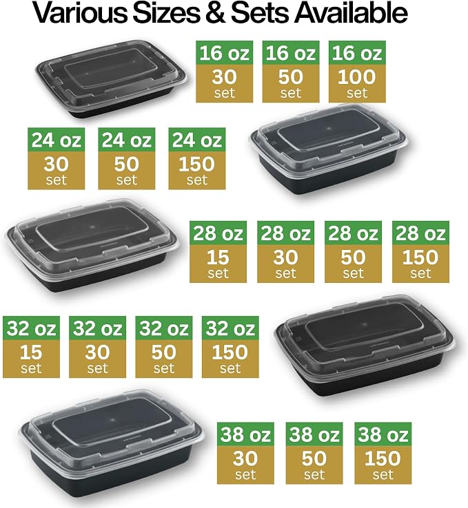 Meal Prep Containers [100 Pack] Rectangular Food Storage Containers with Lids, Bento Box, BPA Free, Stackable, Microwave/Dishwasher/Freezer Safe To Go Food Containers for Meal Prep (32oz) - Image 5