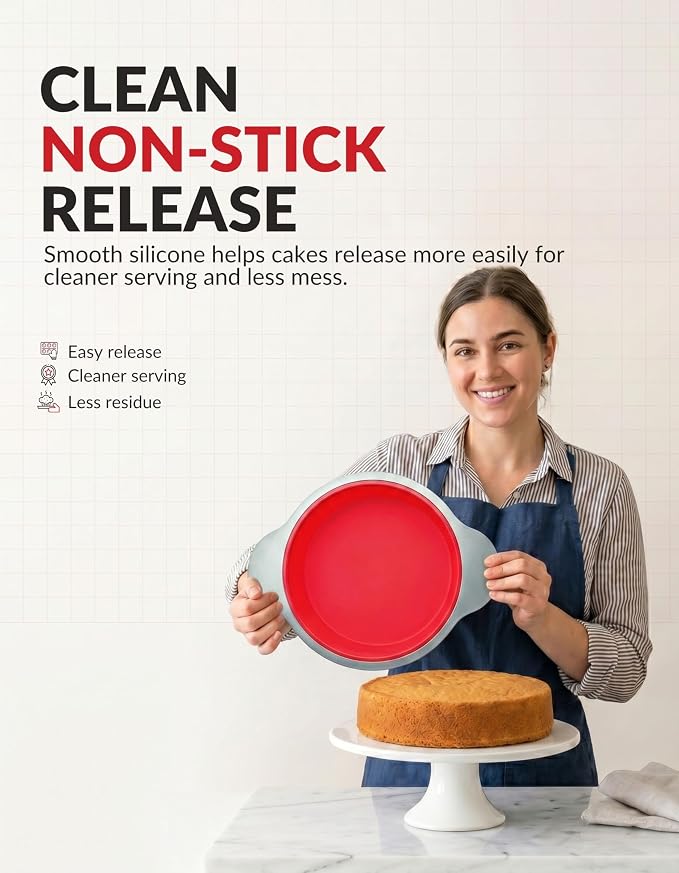 Boxiki Kitchen 9 Inch Non-Stick Silicone Round Cake Pan with Steel Frame Handles - Perfect for Baking Delicious Round Cakes - Image 2