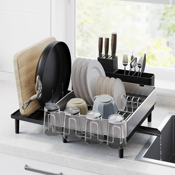 SONGMICS Dish Drying Rack, Expandable Stainless Steel, with Rotatable Spout by Unknown