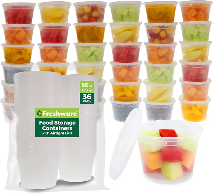 Freshware Food Storage Containers [36 Set] 16 oz Plastic Deli Containers with Lids, Slime, Soup, Meal Prep Containers | BPA Free | Stackable | Leakproof | Microwave/Dishwasher/Freezer Safe by Freshware