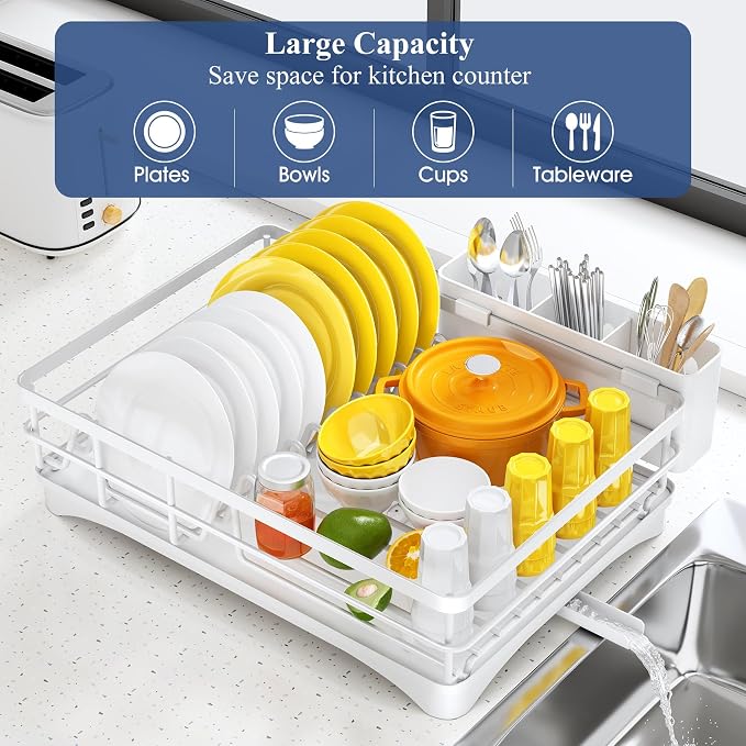 SNTD Dish Drying Rack for Kitchen Counter, 11.8" W x 16.7" L, White - Image 2