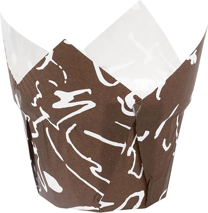 Restaurantware-Premium 1.2-oz Baking Cups: Regular-Tulip Paper Baking Cups Perfect for Muffins, Cupcakes or Mini Snacks - Brown Chocolate Wisp Print Design - Disposable - 200-CT - Image 12