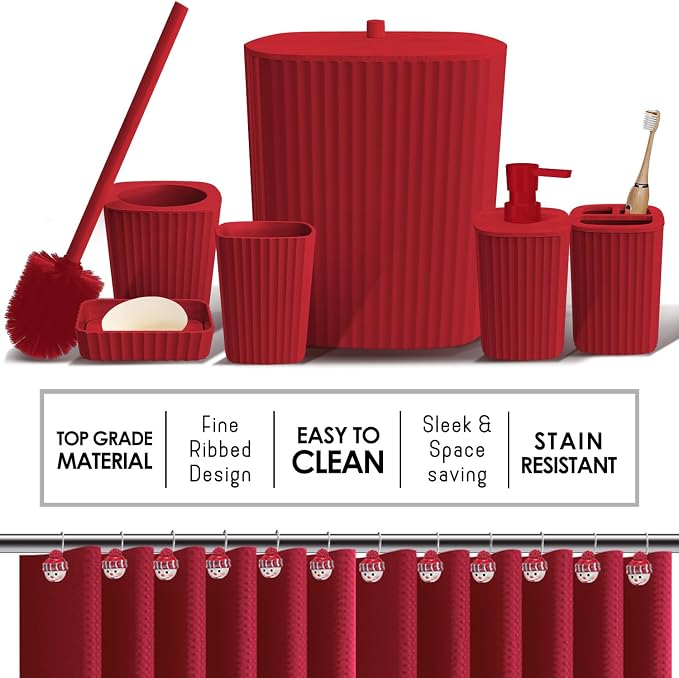 Clara Clark Bathroom Accessories Set - Christmas Shower Curtain Set, Xmas Bathroom Set, Christmas Bathroom Decor, Bathroom Accessory Set, Toilet Brush, Trash Can & Soap Dispenser - 19PC Set - Image 5