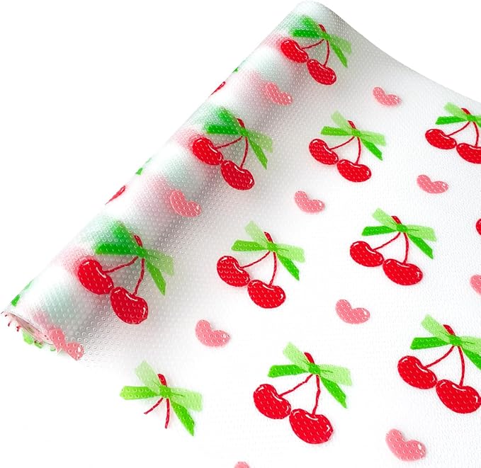 Cherry Non-Adhesive Non-Slip Waterproof Washable Shelf Liner | Refrigerator Drawer Cabinet Mat for Kitchen Shelf Organizer Storage by Jacriah