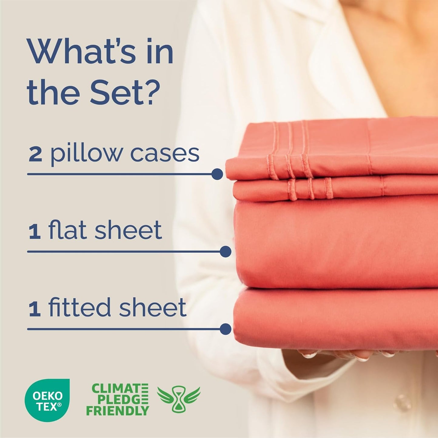 Queen Size 4 Piece Sheet Set - Comfy Breathable & Cooling Bed Sheets Set - Hotel Luxury Bedding for Women, Men, Kids, Teens, Boys & Girls - Deep Pockets, Ultra-Soft, Wrinkle Free - Oeko-Tex - Coral