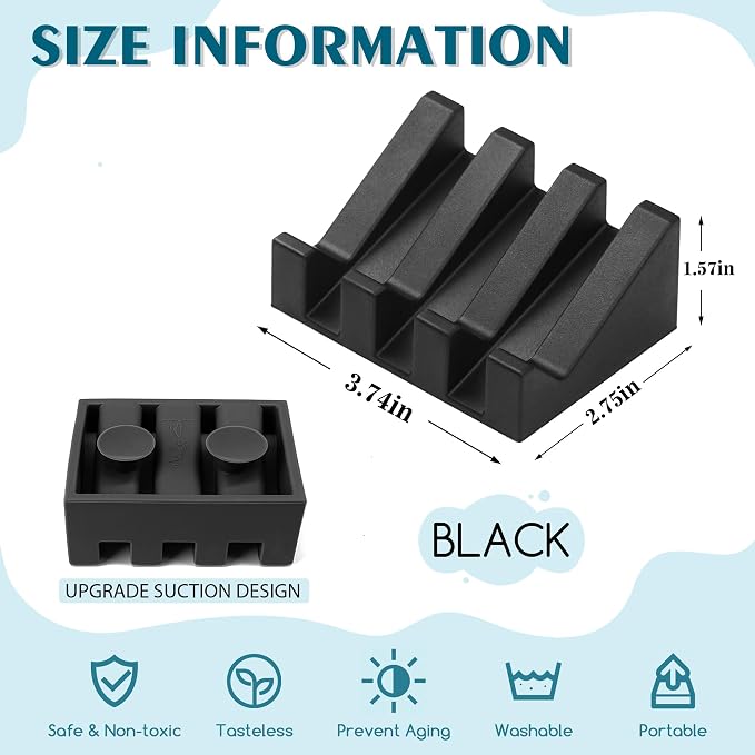 2 Pack Silicone Soap Saver with Strong Suction Cups, Self Draining Bar Soap Rest for Shower & Kitchen, Non-Slip Waterfall Dish Keeps Soap Dry, Easy Clean & Hygienic (Black) - Image 2