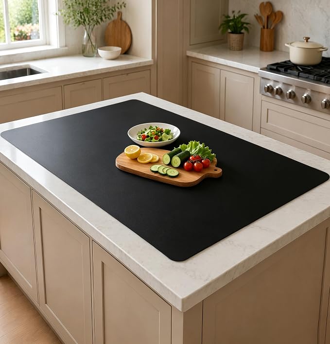 2MM Thick Silicone Countertop Mat, 35.4"x 23.6" Silicone Mats for Kitchen Counter, Nonslip Heat Resistant Mat, Large Kitchen Counter Mats, Waterproof Countertop Protector(Black) by WelcometoULTIBE