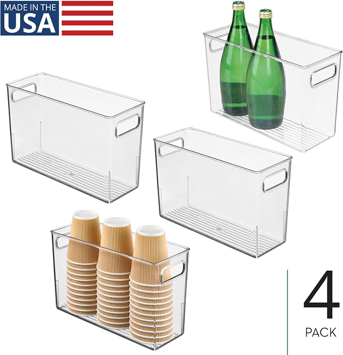 iDesign Tall Plastic Storage Bin with Handles, Set of 4, Clear - Image 2