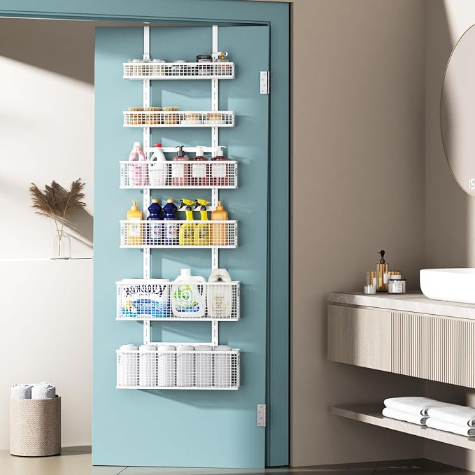 6-Tier Over The Door Pantry Organizer,Hanging Spice Rack,Grid Basket,White - Image 9