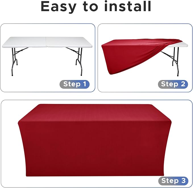 Rectangle Spandex Fitted Tablecloths For Vendor Booths 2 Pcs 96X30 Inch Red - Image 4