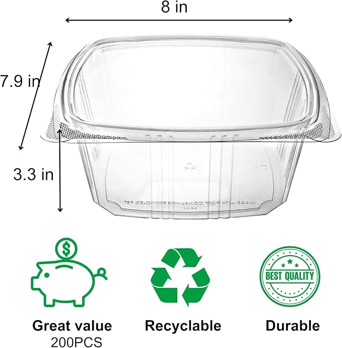 64oz RPET Clear Hinged Lid Deli Container - 200Pcs - Image 2