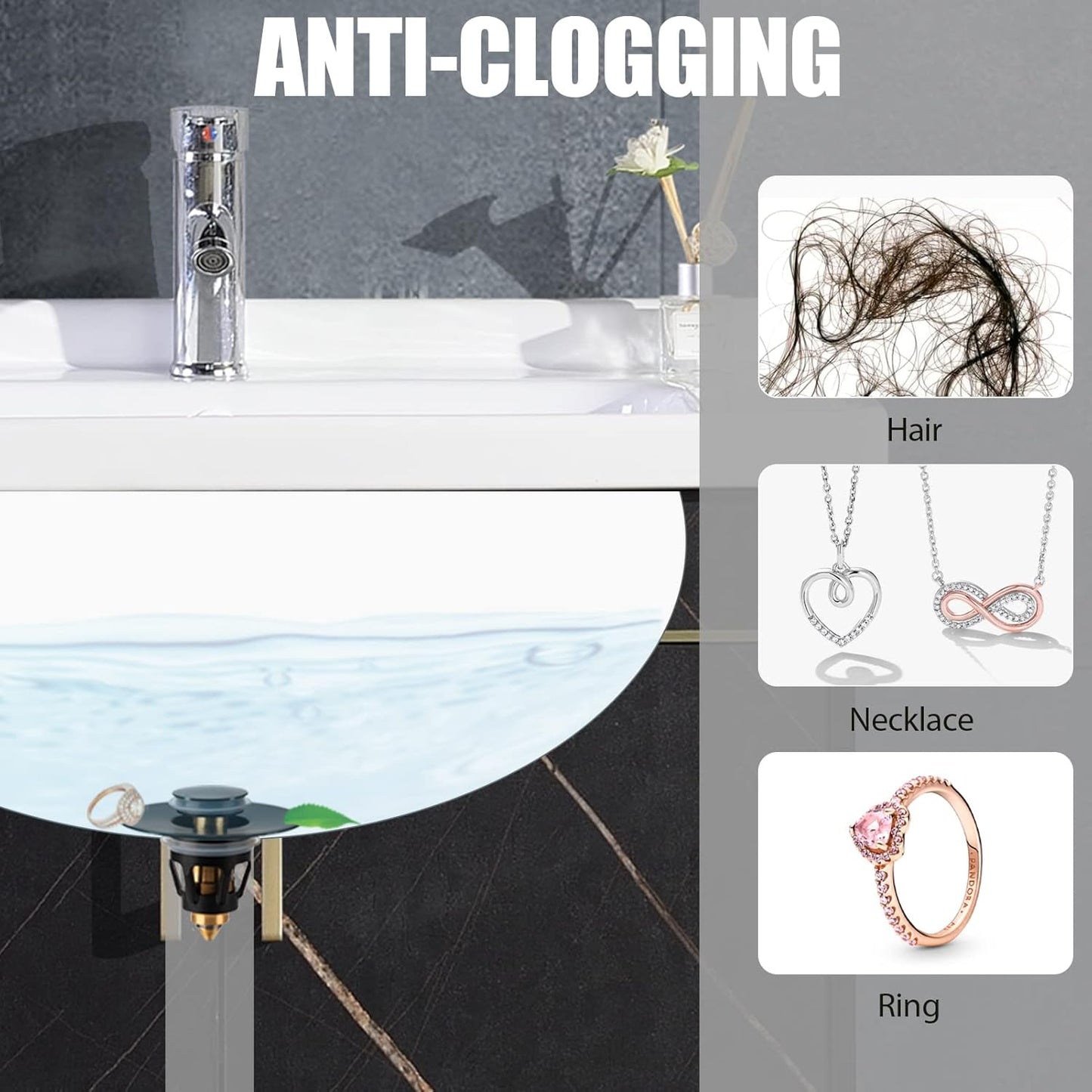 Three colors Bathroom Sink Stopper, 1.1-1.5" Bathroom Sink Strainer, Universal WashBasin Pop Up Drain Stopper, Bounce Core Push Type Sink Plug, Anti-Clogging, Stainless Steel (Matte Black,1PCS)