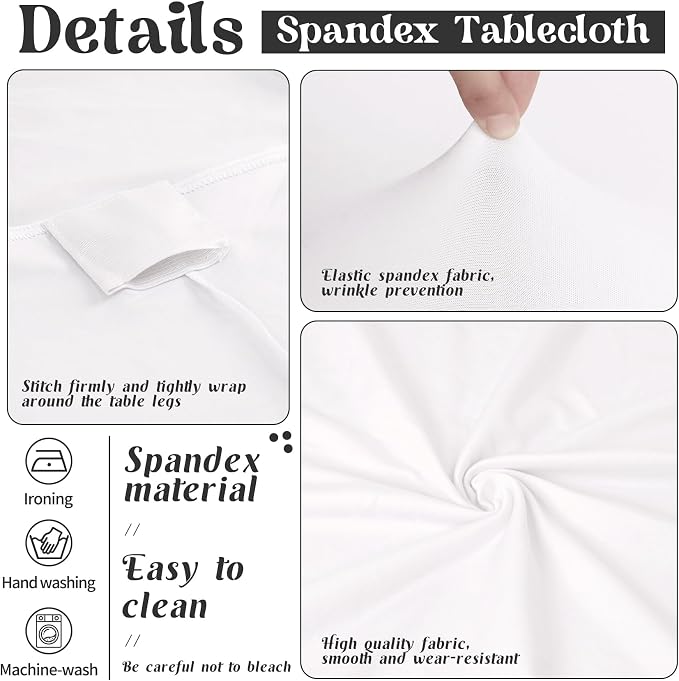 HAISIWLKJ 6Pcs 6FT White Round Spandex Tablecloth 72 inch Stretchable Table Cover Tight Fit Stretch Tablecover Wrinkle Resistant Washable Table Cloth for Weddings Birthday Banquets Parties Festival - Image 3
