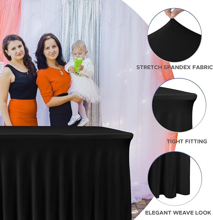 Black Spandex Table Skirt for 6 Foot Rectangle Tables 4 Pack 72x30 In - Image 2