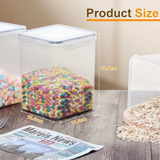 VINATO 5.2L Airtight Food Containers 4 Pieces - Cereal Jars, Flour | BPA Free Storage, with Labels & Measuring Cups - Image 2