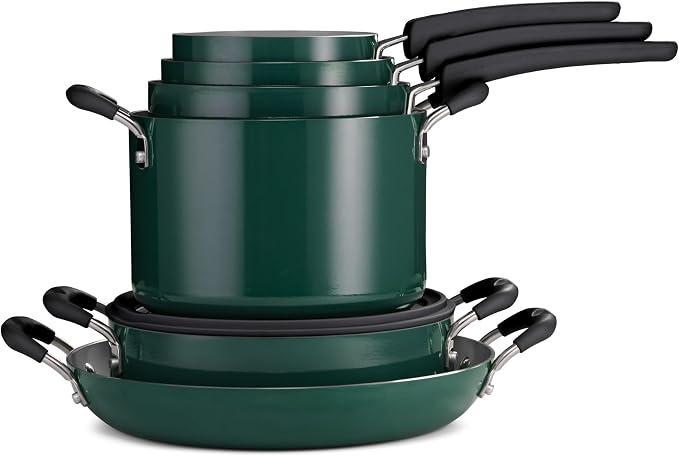 Tramontina Ceramic Non Stick 11-Piece Nesting Pots and Pans Set - Teal by Tramontina