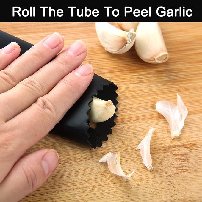 Garlic Press, 304 Food Grade Stainless Steel Garlic Crusher Kitchen Ginger Rocker with Cleaning Brush & Silicone Garlic Peeler - Image 5