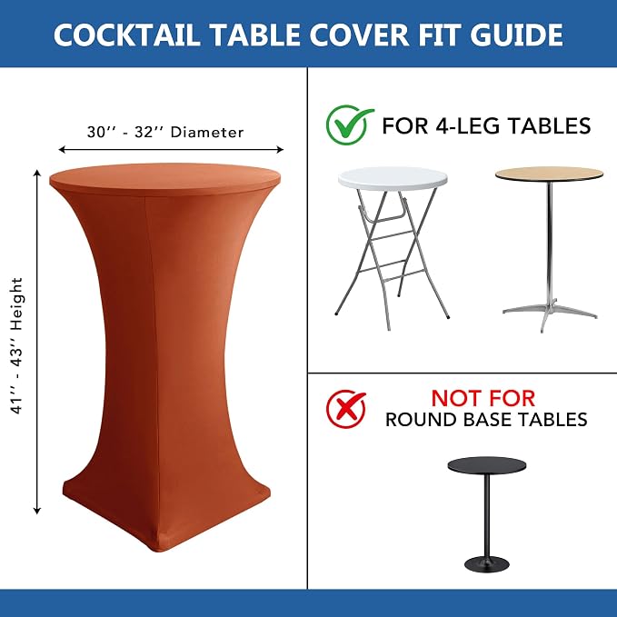Cocktail Table Covers-Spandex Round High Top Table Cloths Party Rust - Image 7