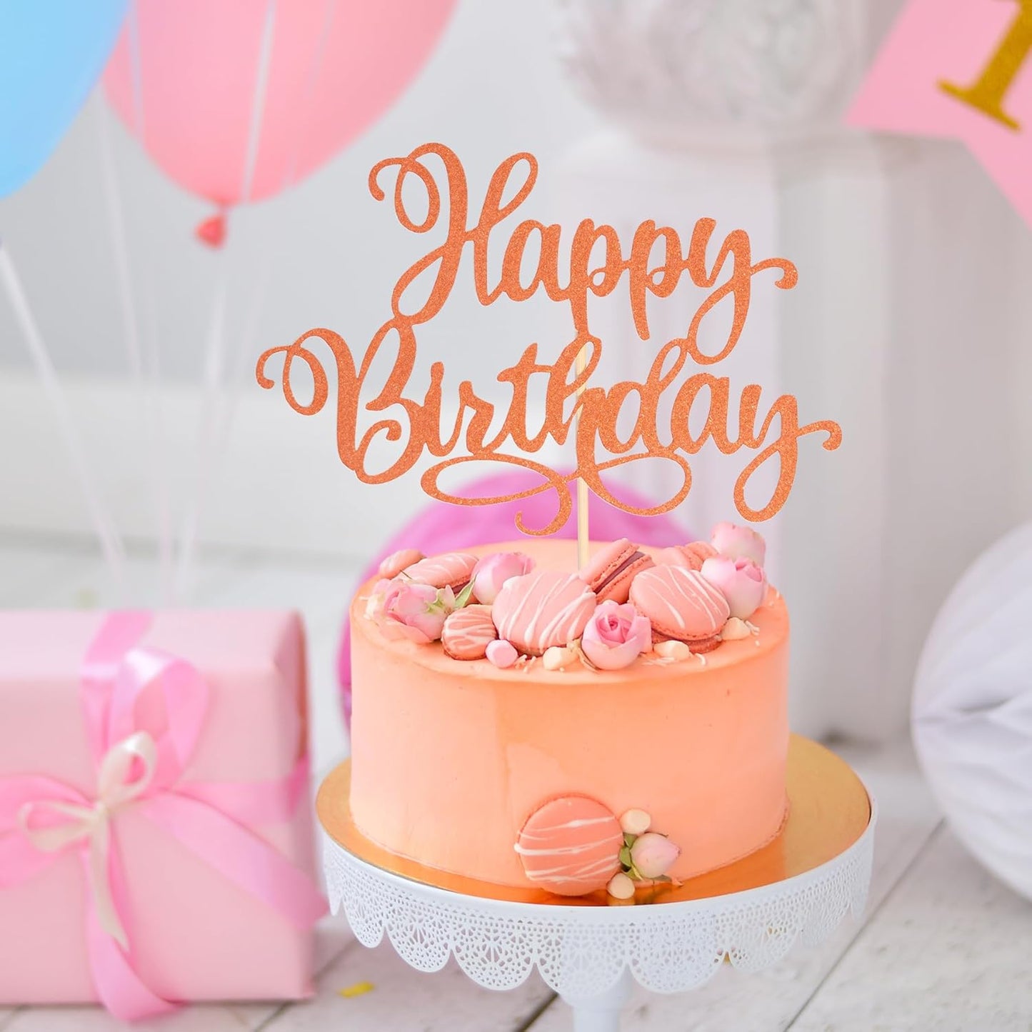 Happy Birthday Cake Toppers 9 Inch Glitter Happy Birthday Cake Pick for Birthday Anniversary Theme Party Cake Decorations Supplies - Orange