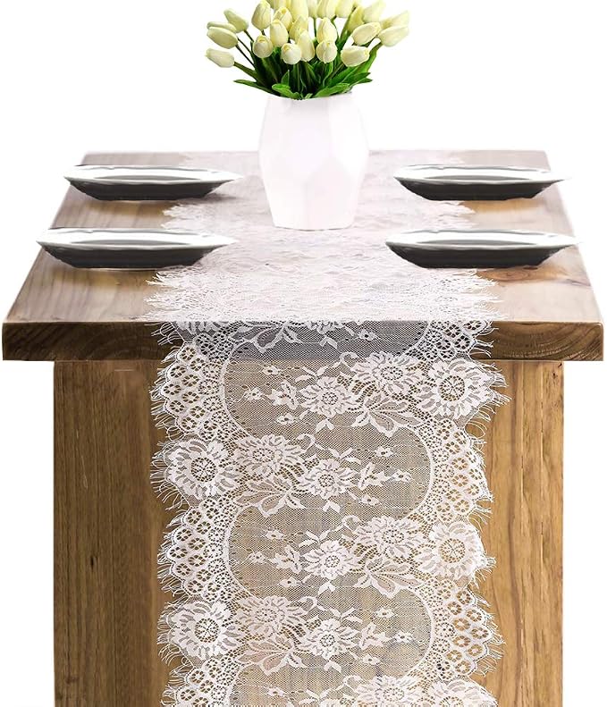 20 Pcs White Lace Table Runners 14 x 120 Inch for Wedding Bridal Shower Baby Shower Party Table Decoration, Rustic Rose Embroidered Boho Table Runner - Image 7