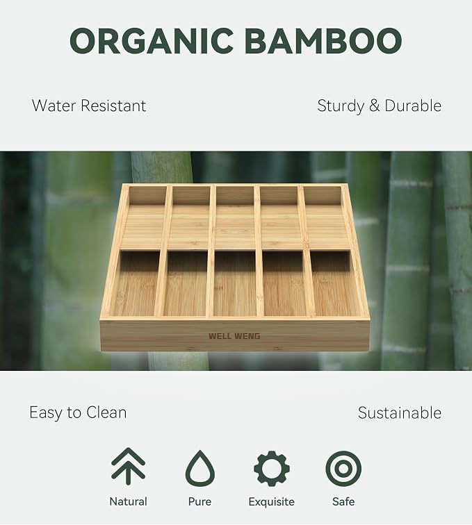 Silverware Drawer Organizer for Kitchen Utensil,Bamboo 10 Slot - Image 7