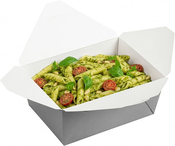 Restaurantware Bio Tek 98 Ounce Take Out Boxes 200 To Go Lunch Boxes - Tab-Lock Closure Heat-Tolerant Gray Paper Disposable Lunch Boxes Greaseproof For Hot And Cold Foods by Restaurantware
