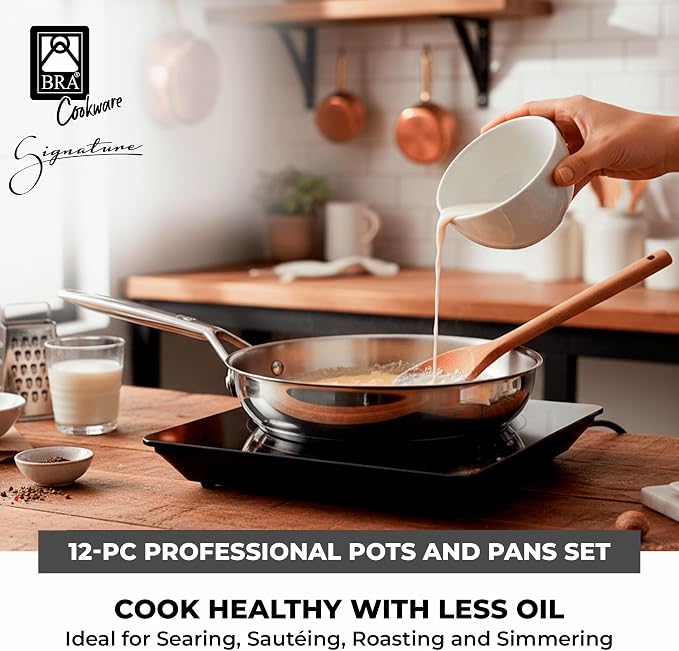 BRA COOKWARE Signature 12-Piece Cookware Set | Stainless Steel Pot&Pan Set - Image 3