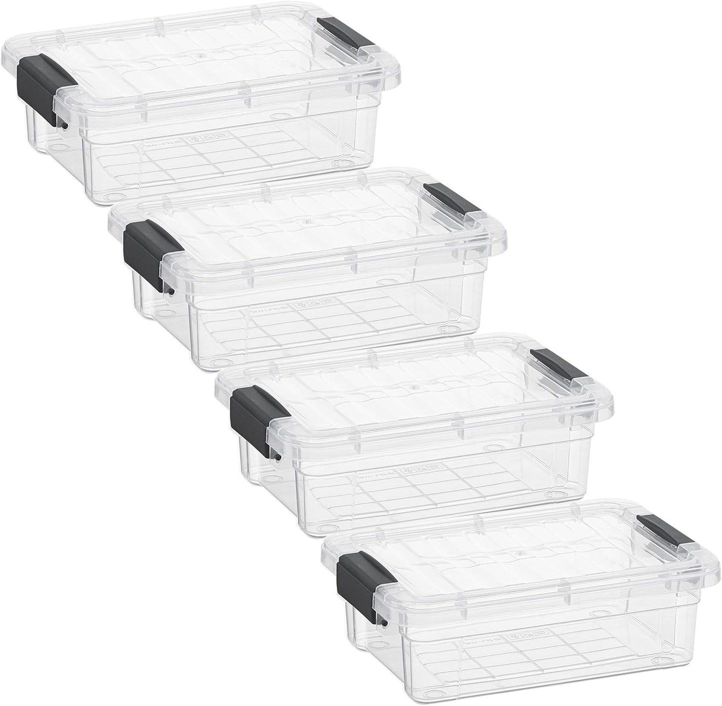 Superio Clear Storage Boxes with Lids, 1.27 Quart Plastic Container Bins for Organizing, Stackable Crates, BPA Free, Non Toxic, Odor Free, Organizers for Home, Office and Dorm, 4 Pack